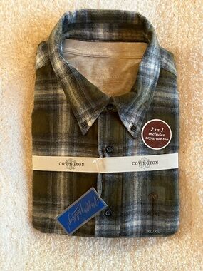 Covington Olive and Gray Plaid Button-Down Shirt with Tee Included